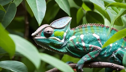 A-Chameleon-With-Its-Body-Hidden-Among-Thick-Folia-