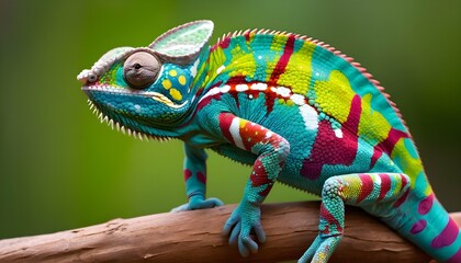 A-Chameleon-With-Its-Skin-Covered-In-Vibrant-Spots- 3 - obrazy, fototapety, plakaty