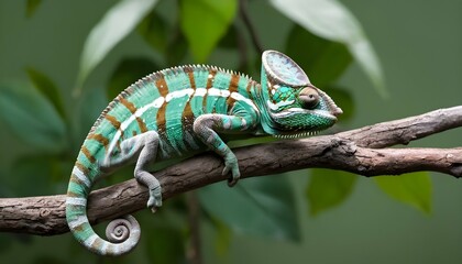 A-Chameleon-Clinging-To-A-Tree-Branch-With-Its-Pre- 2