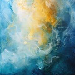 Cascading waterfall of smoke in cerulean and lemon - obrazy, fototapety, plakaty