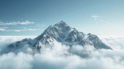 Solitary mountain peak rising above clouds