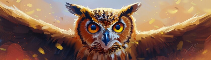 A wise owl sketching detailed portraits with a fine brush, captured in precise, detailed watercolor techniques