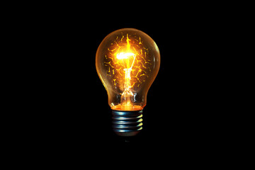 Creative light bulb glows with a brain on a black background, a creative idea. Thinking concept and...