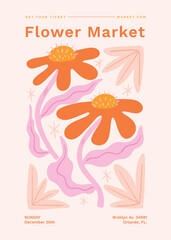 Flat design flower power poster template