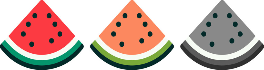 Fresh summer red fruit sweet tasty juicy green watermelon seed half cut slice isolated vector set collection design.healthy nature freshness water melon ripe icon food background illustration
