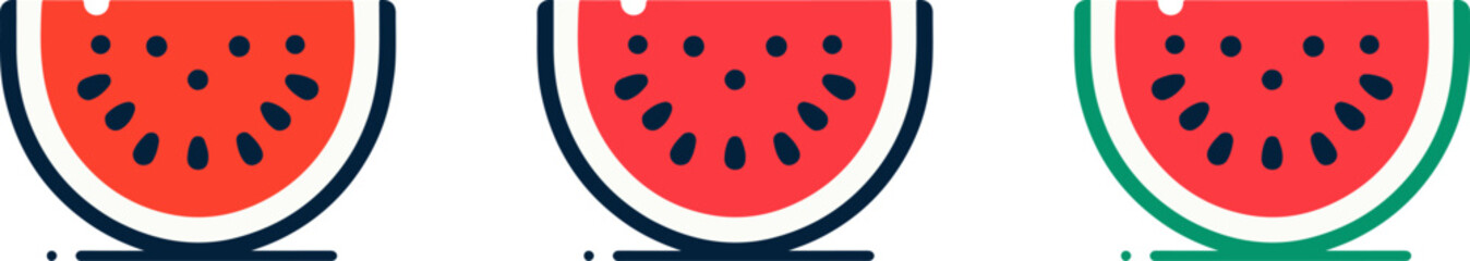 Fresh summer red fruit sweet tasty juicy green watermelon seed half cut slice isolated vector set collection design.healthy nature freshness water melon ripe icon food background illustration