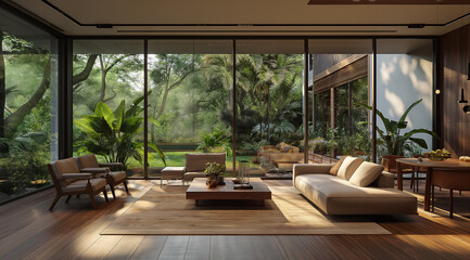 Tropical Rainforest Living Room with Nature Views - Brazil, Indonesia, Malaysia, Costa Rica, Thailand, Colombia, Ecuador, Peru, Venezuela, Madagascar, Australia, Philippines, Panama, Congo, Cameroon
