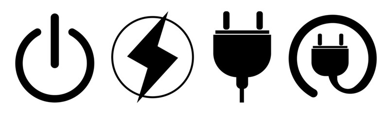 flash lightning bolt icon, Power on or turn power off flat icon, Electrical plug, Power cord icon for web and mobile, design icon