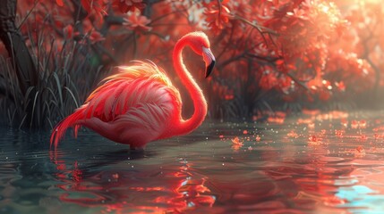 Majestic flamingo in sunset glow