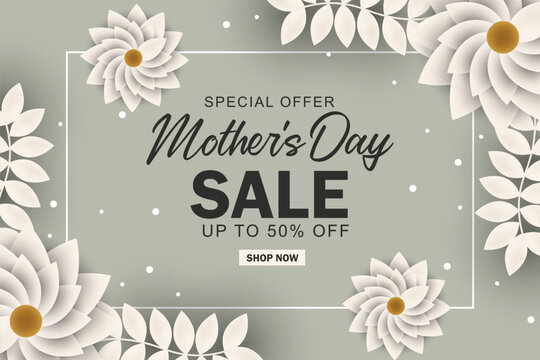 Нappy Mother's Day Sale background with beautiful white flowers