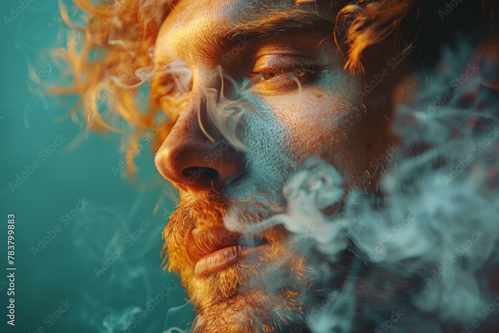 Aufkleber enigmatic abstract composition of smoke wisps with a smooth color gradient from teal to fiery orange