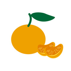 color isolated tangerine with slice in flat style in vector. image of natural healthy eco raw food.template for logo sticker poster print decor design