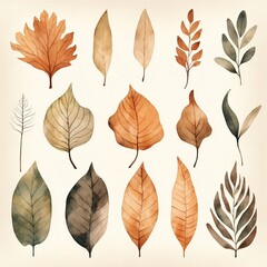 Assorted Watercolor Autumn Leaves Collection