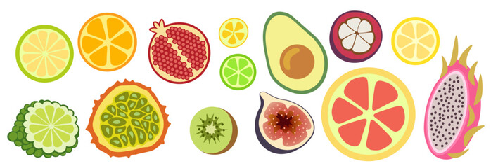 color isolated fruits collection in flat style in vector. image of natural healthy eco raw food.template for logo sticker poster print decor design