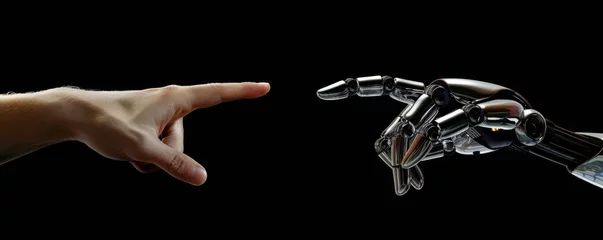 Fotobehang Human and robot hand interaction © Denys