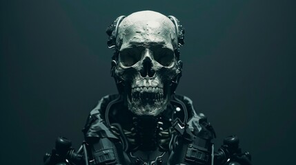 Futuristic cyborg skull in shadows
