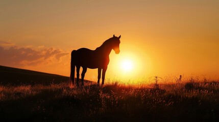 Silhouette of a horse at sunset