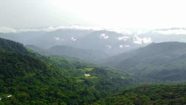 Aerial view of beautiful mountain valley in nungba near longsai village and leimatak river.Nature landscape image of manipur in india.