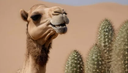 Fotobehang A-Camels-Teeth-Grinding-On-A-Tough-Desert-Plant- © Muntaha