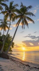 Fototapeta premium Tropical beach sunset with palm trees