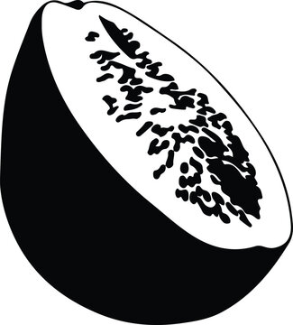 black and white papaya slice clip art preview