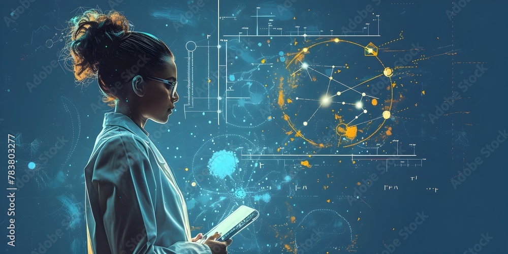 Poster a physicist conducting a particle collision experiment searching for evidence of theoretical particl