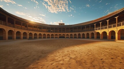 Sunset over historic bullring arena