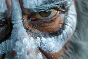 A highly detailed close-up of a person's eye area with intricate frost-like makeup capturing textures and colors
