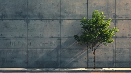 A lone tree thriving in an urban concrete jungle, resilience amid warming