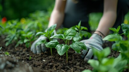 Planting young seedlings in fertile soil