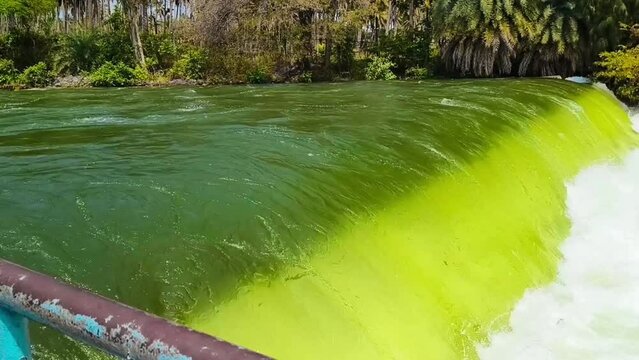 Highspeed river running and water falls at Check dam near Krishna Raja Sagara dam or KRS dam across the Kaveri River at Indian State of Karnataka. Construction began in November 1911 & 10,000 workers.