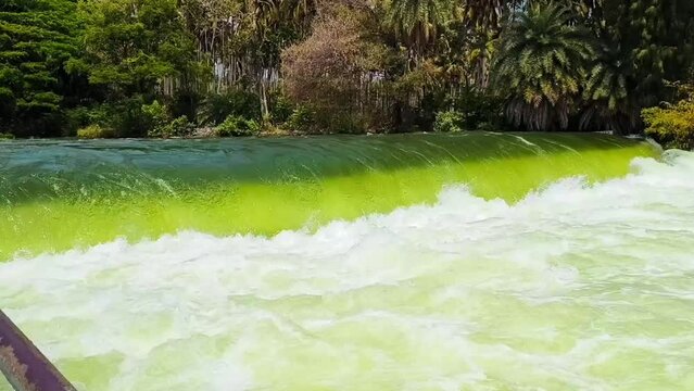 Highspeed river running and water falls at Check dam near Krishna Raja Sagara dam or KRS dam across the Kaveri River at Indian State of Karnataka. Construction began in November 1911 & 10,000 workers.