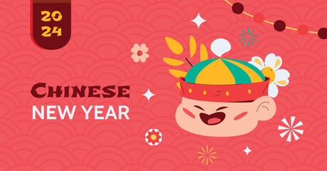 Flat social media promo template for chinese new year festival