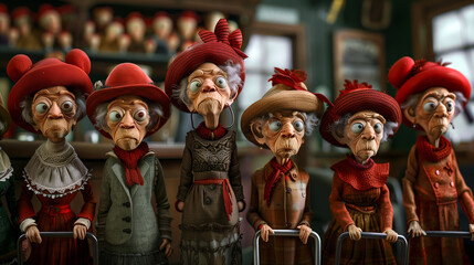 Old ladies wearing red hats