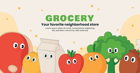 Hand drawn grocery store facebook template