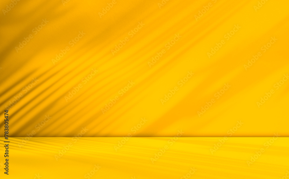 Wall mural Yellow Pastel Podium Background Product Light Abstract Shadow Leaf Wallpaper Gradient Floor Wall Concept Table Product Pattern Minimal Mockup Elegant Empty Platform Kitchen Backdrop Loft.