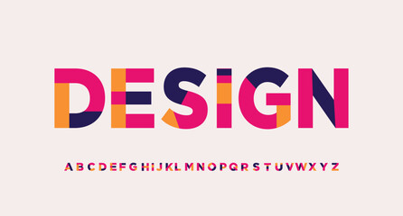 Creative alphabet, rainbow colors, modern geometric font. Bright colorful type for futuristic or kid logo, headline, lettering and typography. Trendy style letters, vector typographic design. - obrazy, fototapety, plakaty