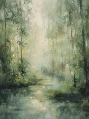 Foggy Forest Painting Background