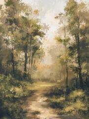 Fog-Clad Forestscape Painting