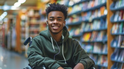 Naklejka premium Young Man in Wheelchair Smiling