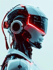 woman robot, bionic android, red and white style, cyberpunk future artificial intelligence
