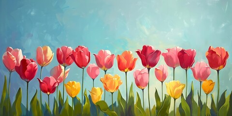 Fototapeta na wymiar Vibrant Tulip Field Painting Showcasing Renewal and Growth in Spring