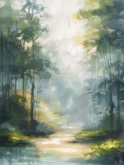 Foggy Forestscape Artwork