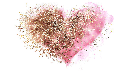 Fototapeta premium Pink Glitter Heart with Gold Sequins: Abstract Watercolor for Festive