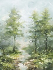 Foggy Forest Painting Landscape