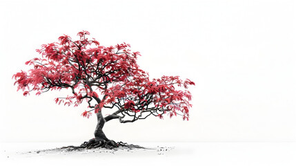 Vibrant Red Japanese Maple Tree in Isolated Elegance on Pure White Background