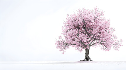 Fototapeta na wymiar Cherry Blossom Tree in Solitary Bloom Stands Resilient Against Winter's Icy Clutches