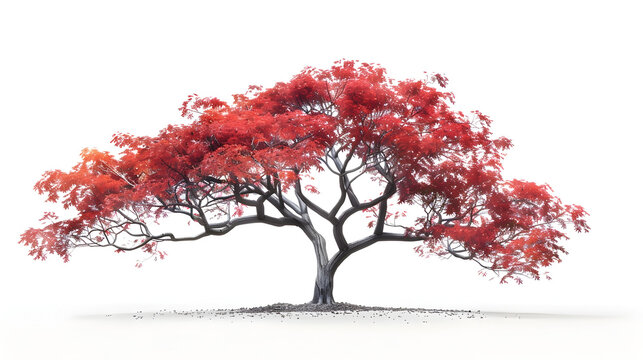 Autumn's Solitary Red Japanese Maple Tree in Ultrahigh Definition 3D Rendering