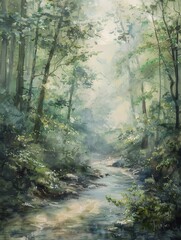 Foggy Forest Painting Background