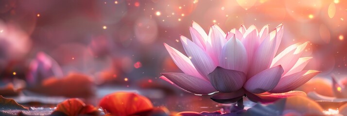 Pink lotus flower on blurred background - Powered by Adobe